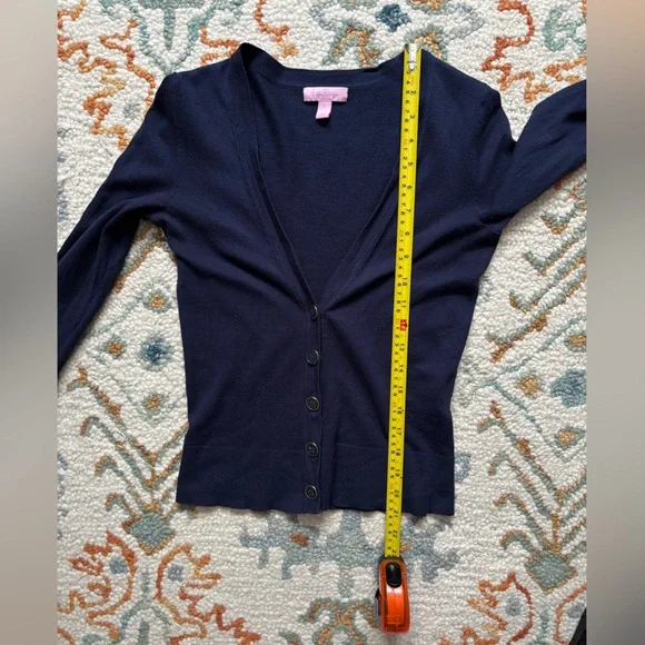 Lilly Pulitzer Navy Blue and Gold Rim Button V Neck Cardigan XS - Picture 5 of 9
